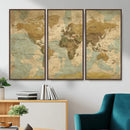Vintage World Map Wall Art Canvas Print, Detailed World Map