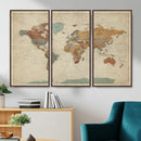 Vintage World Map Canvas Wall Art Print – Framed Modern