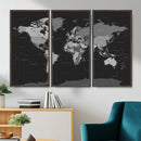 Black World Map Wall Art Canvas Print – Detailed Map of the by MyGreatCanvas | Canvas Wall Art Prints | Photo Prints & Wall Decor