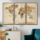 Rustic Vintage World Map Canvas Print – Framed Modern