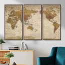 Vintage Detailed World Map Wall Art Canvas Print – Antique