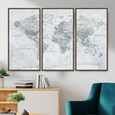 Push Pin World Map Canvas Print - Detailed Vintage World Map