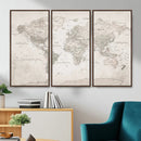 Antique Style World Map Canvas Print - Vintage Detailed