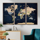 Minimalist World Map Canvas Wall Art - Watercolor Blue and
