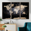 Grunge World Map Wall Art | 3-Panel Large Beige and Brown by MyGreatCanvas | Canvas Wall Art Prints | Photo Prints & Wall Decor
