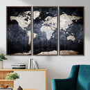 Vintage World Map Canvas Wall Art – Antique Triptych Map