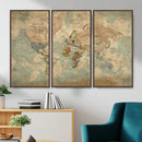 World Map Wall Art Canvas Print, Rustic Map Print, Framed