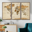 Vintage World Map Canvas Print – Framed Rustic Detailed Map