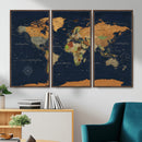 Modern World Map Canvas Print – Framed Detailed Map of the