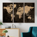 Brown World Map Canvas Print – Modern Travel Map Wall Art,