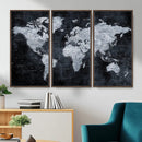 Black World Map Canvas Print – Detailed Map for Couples and