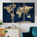 Navy Blue World Map Canvas Print – Detailed Map Minimal Navy