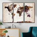 Blue Watercolor World Map Canvas Print – Framed Modern Wall
