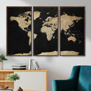 Beige World Map Canvas Wall Art Print, Minimal Black and
