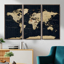 Dark World Map Canvas Wall Art Print, Minimal Black and Gold by MyGreatCanvas | Canvas Wall Art Prints | Photo Prints & Wall Decor