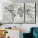 Neutral Vintage World Map Canvas Wall Art Print, Classic Map