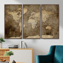 Dark Vintage World Map Canvas Wall Art Print, Antique Map