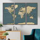 Minimal Vintage World Map Canvas Wall Art Print, Neutral