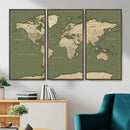 Vintage World Map Canvas Wall Art Print, Classic Global Map