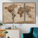 World Map Canvas Wall Art Print, Detailed Global Map Artwork