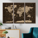 Colorful World Map Canvas Wall Art with Landmarks – Framed