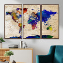 Watercolor World Map Canvas Print – Framed Wall Art for