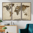 Vintage World Map Canvas Wall Art – Framed Travel Map for