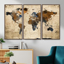 Rustic Watercolor World Map Canvas Wall Art – Framed Travel