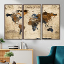 Rustic Watercolor World Map Canvas Wall Art – Framed Travel