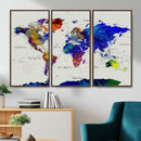 World Map Wall Art Canvas Print, Modern Decorative Framed
