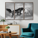 Wild Horses Wall Art Canvas Print – Framed Black and White