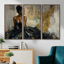 Black Woman Canvas Wall Art — Black Gold Gown Fashion Print by MyGreatCanvas | Canvas Wall Art Prints | Photo Prints & Wall Decor