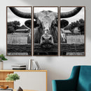 Black White Texas Longhorn Bull Canvas Wall Art, Western Ranch Cattle Photography Print, Rustic Farmhouse Cowboy Decor Artwork by MyGreatCanvas | Canvas Wall Art Prints | Photo Prints & Wall Decor