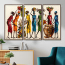 African Folk Art Canvas Wall Art, Colorful African Women Village Painting Print, Tribal Ethnic Home Decor, Vibrant African Art, Living Room