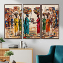 African Folk Art Canvas Wall Art, Colorful African Women Village Painting Print, Tribal Ethnic Home Decor, Vibrant African Art, Living Room