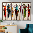 African Folk Art Canvas Wall Art, Colorful African Women Village Painting Print, Tribal Ethnic Home Decor, Vibrant African Art, Living Room