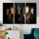 Horse Wall Art Canvas Print, Wild Horses Portrait Photography, Dramatic Equestrian Decor, Black Brown White Horse Herd, Rustic Ranch Art