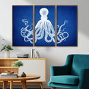 Large 3-Panel Blue Octopus Canvas Wall Art | Coastal Marine by MyGreatCanvas | Canvas Wall Art Prints | Photo Prints & Wall Decor