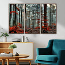 Autumn Forest Wall Art – Enchanting Red Leaves Canvas Print,