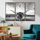 Longhorn Black and White Wall Art – Rustic Western Bull