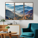 Misty Mountain Sunrise Triptych Canvas Print – Autumn