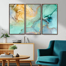 Abstract Aqua and Gold Fluid Wall Art Canvas | 3 Panel Large by MyGreatCanvas | Canvas Wall Art Prints | Photo Prints & Wall Decor