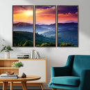Beautiful Sunset over Hills Forest Landscape Canvas Wall Art