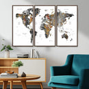 Modern Metallic World Map Canvas Wall Art – Framed