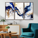 Golden Cascades on Midnight Blue – Deep Blue Abstract Wall