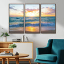 Golden Sunset Over Ocean Waves - Serene Coastal Triptych