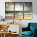 Golden Sunset Beach Triptych Canvas Wall Art for Living Room