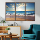 Serene Ocean Sunset Canvas Wall Art - Beach Waves at Sunset,