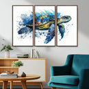 Turtle Wall Art Canvas Print, Framed Watercolor Turtle Art