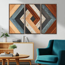 Geometric Wood Art Wall Decor Canvas Print, Rustic Wooden